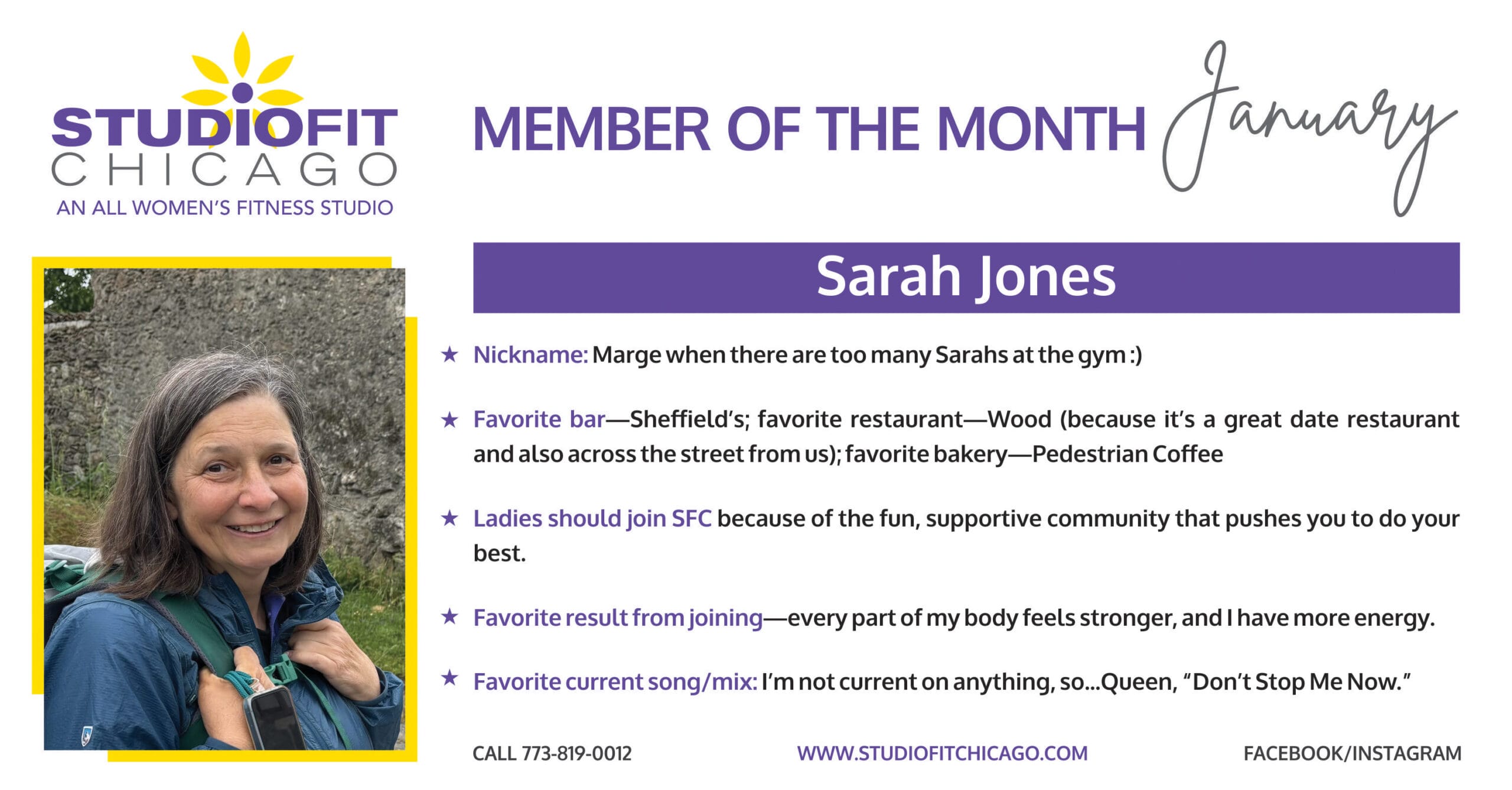 Studio Fit Chicago's First Member of the Month of 2025 For January