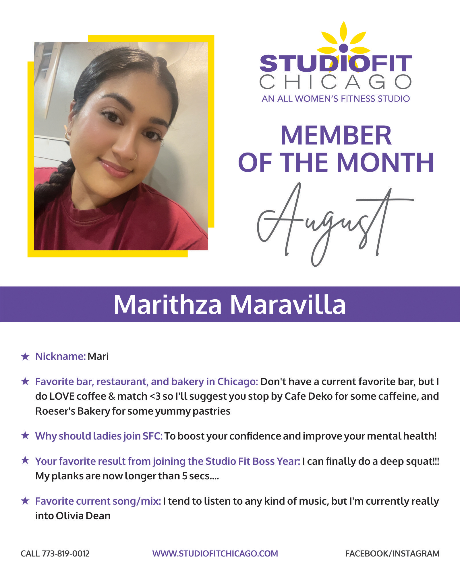 Marithza Maravilla: Studio Fit Chicago'S August Star Women'S Strength Training Chicago